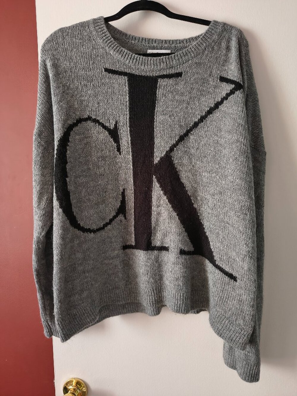 CK Calvin Klein Jeans Big Logo Knit Pullover Sweater Grey XL